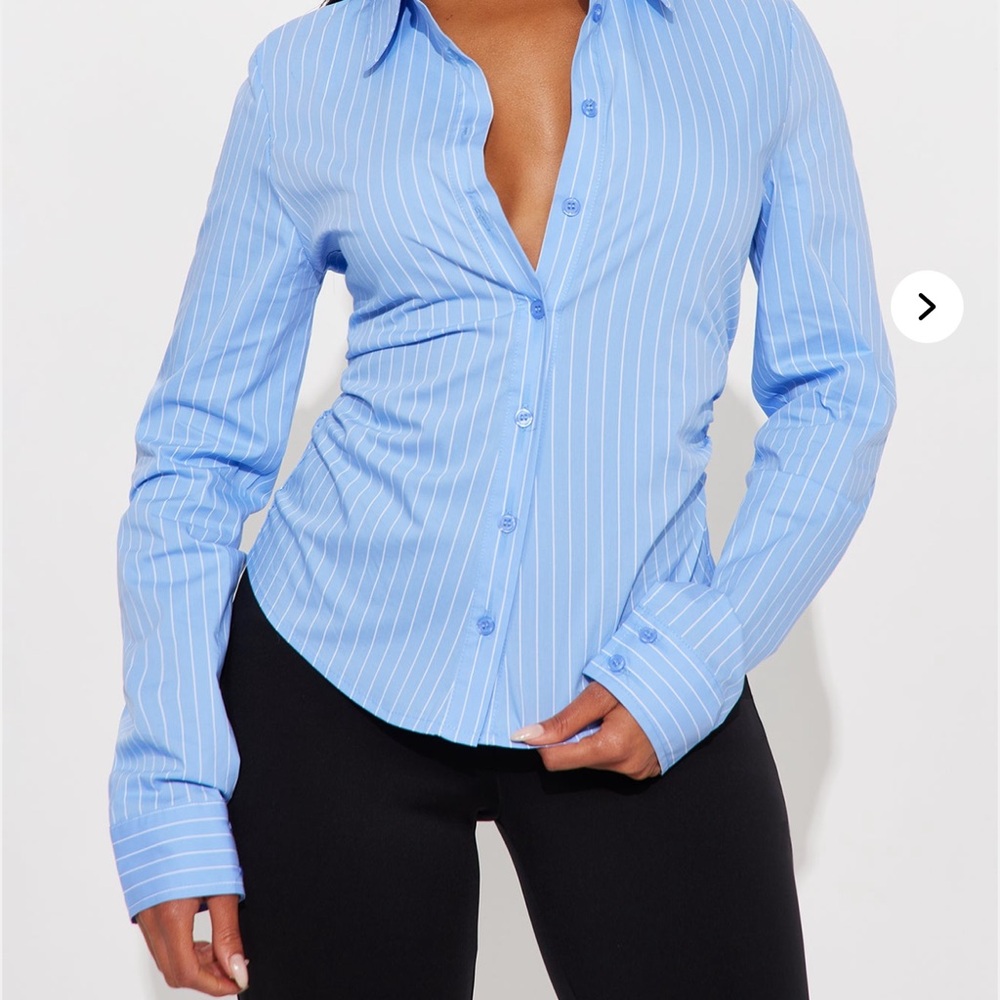 Striped Poplin Shirt with Ruched Waist